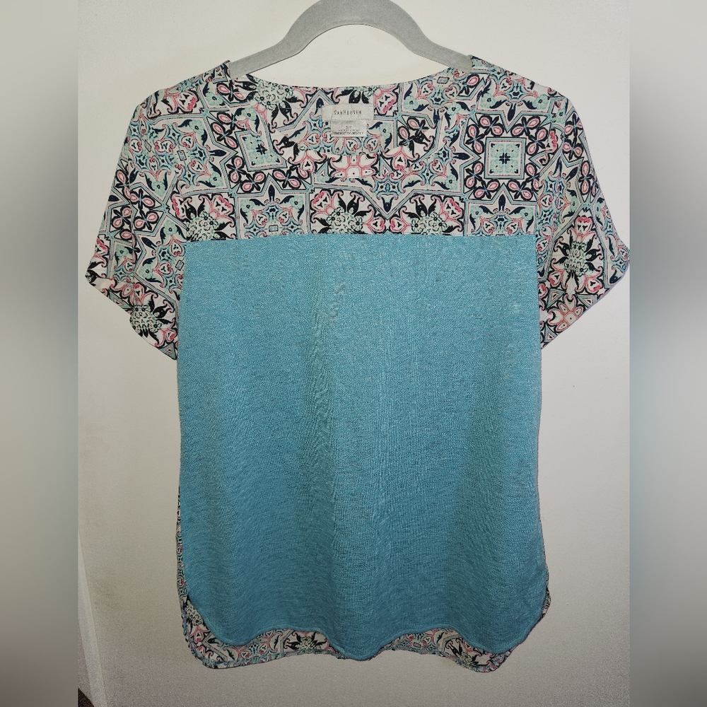 Van Heuse S/P Blue Geometric Summer Blouse